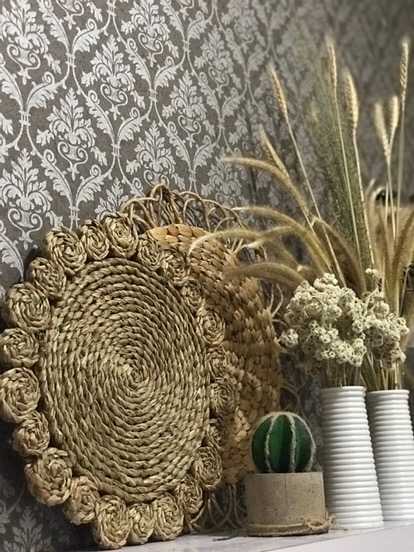 Placemat Seagrass Matahari Natural List Hitam Diameter 35 Cm