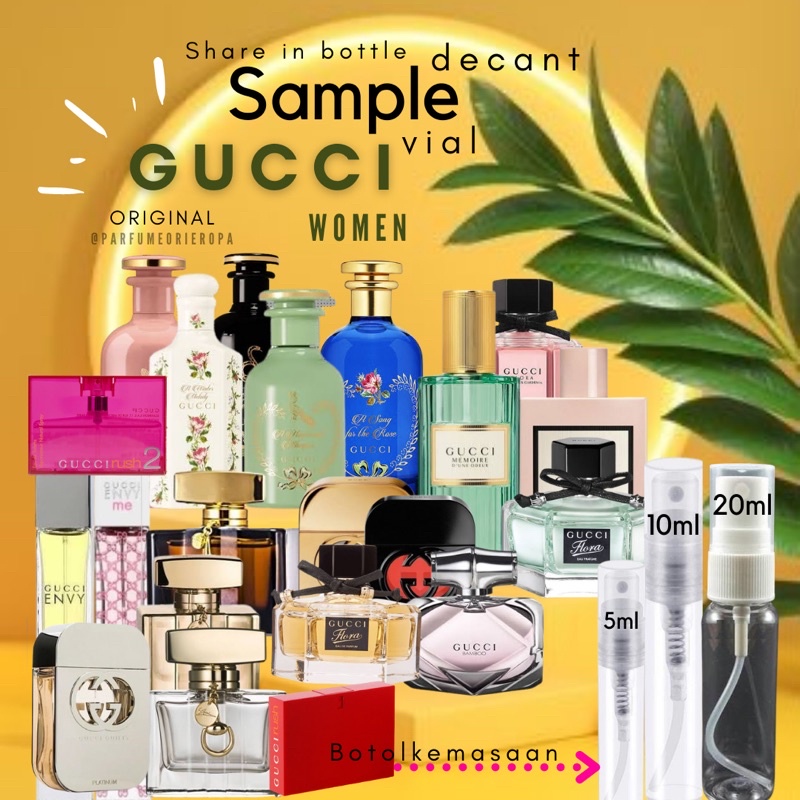 Parfum Wanita Gucci Sample Decant Vial Parfume tahan lama Minyak Wangi gucci bamboo flora rush 2 gui