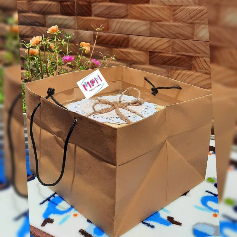 Paper bag / Tas kertas untuk kotak / dus nasi box Tebal coklat