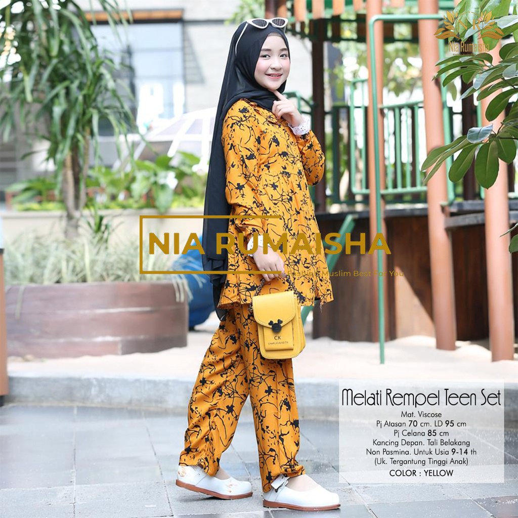 BAJU ANAK REMAJA USIA 9-14 TAHUN BAHAN VISCOSE KANCING DEPAN TALI BELAKANG MELATI REMPEL TEEN SET