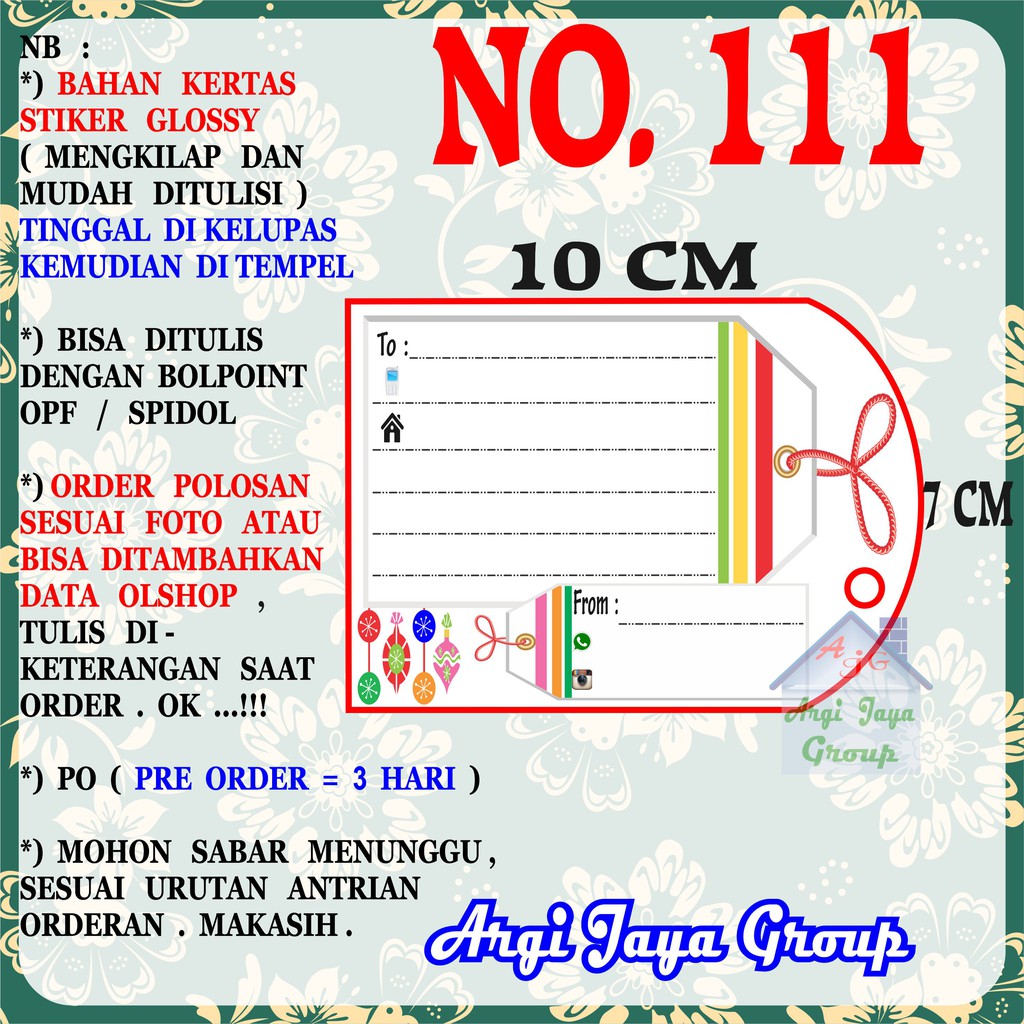 

Stiker Pengiriman - Sticker Alamat Olshop Murah Nomer 111 - 10x7 cm - Glossy