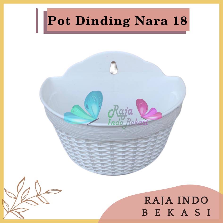 Pot Dinding Nara 18 Putih Pot Dinding Tempel Tempel Dekorasi Bunga Hias Unik Panjang Kecil Rotan Gantung Pagar Murah Grosir  Pot Dinding Tempel Anyam Nara CJP 18 &amp; 20