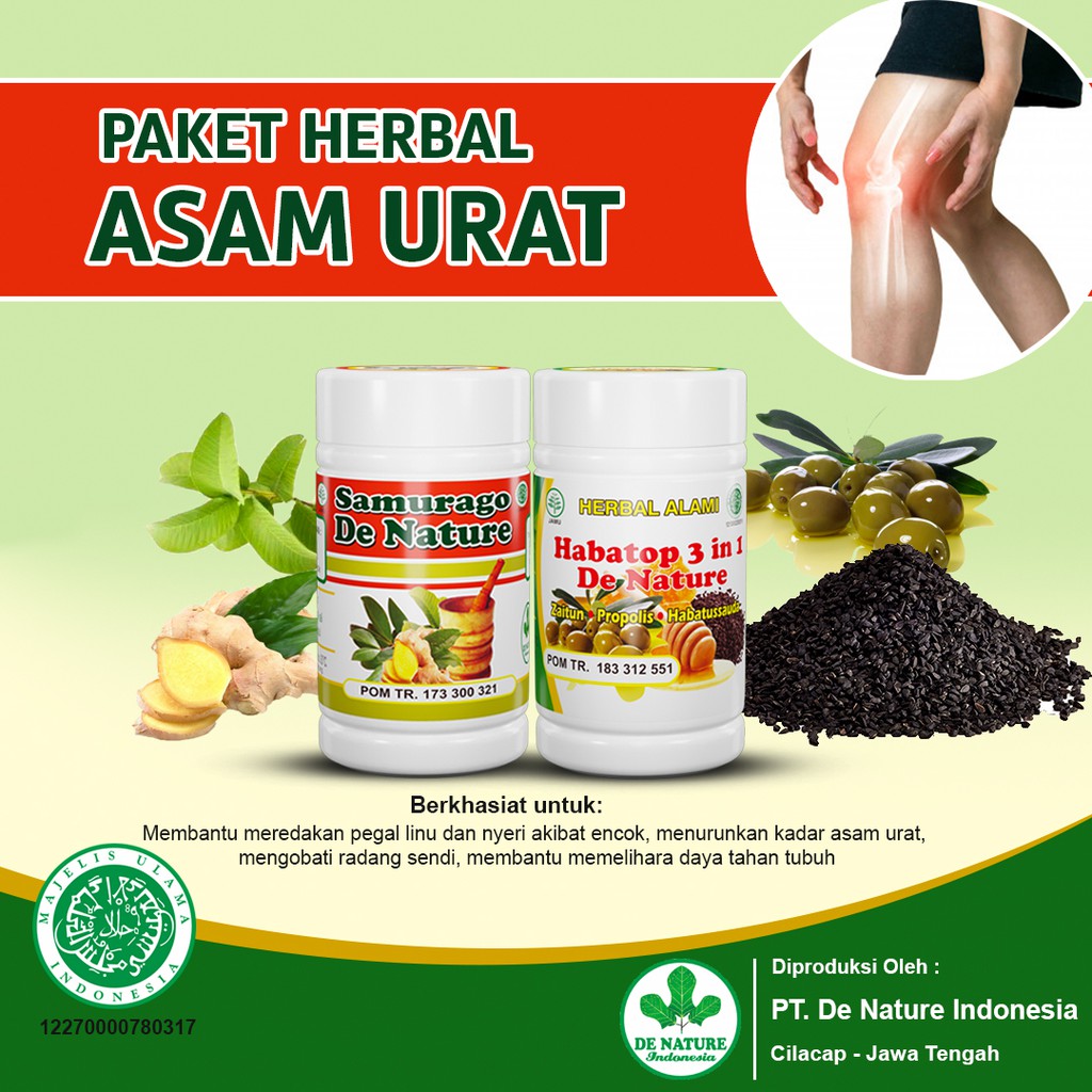 

ASLI OBAT HERBAL ASAM URAT REMATIK- PEGAL LINU- NYERI SENDI ENCOK- SAMURAGO HABATOP 3 IN 1 DE NATURE