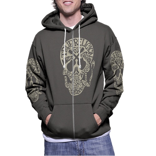 Jaket Hoodie True Religion Jeans Men's Guitar Skull Crew Neck Hoodie Fullprint Casual Zipper Hoodie 