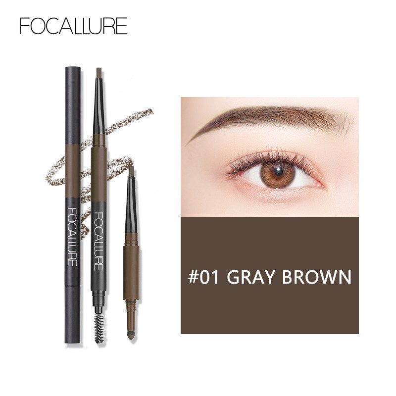 FA64 FOCALLURE 3 in 1 Auto EyeBrows Pen 24 Jam Warna Tahan Lama