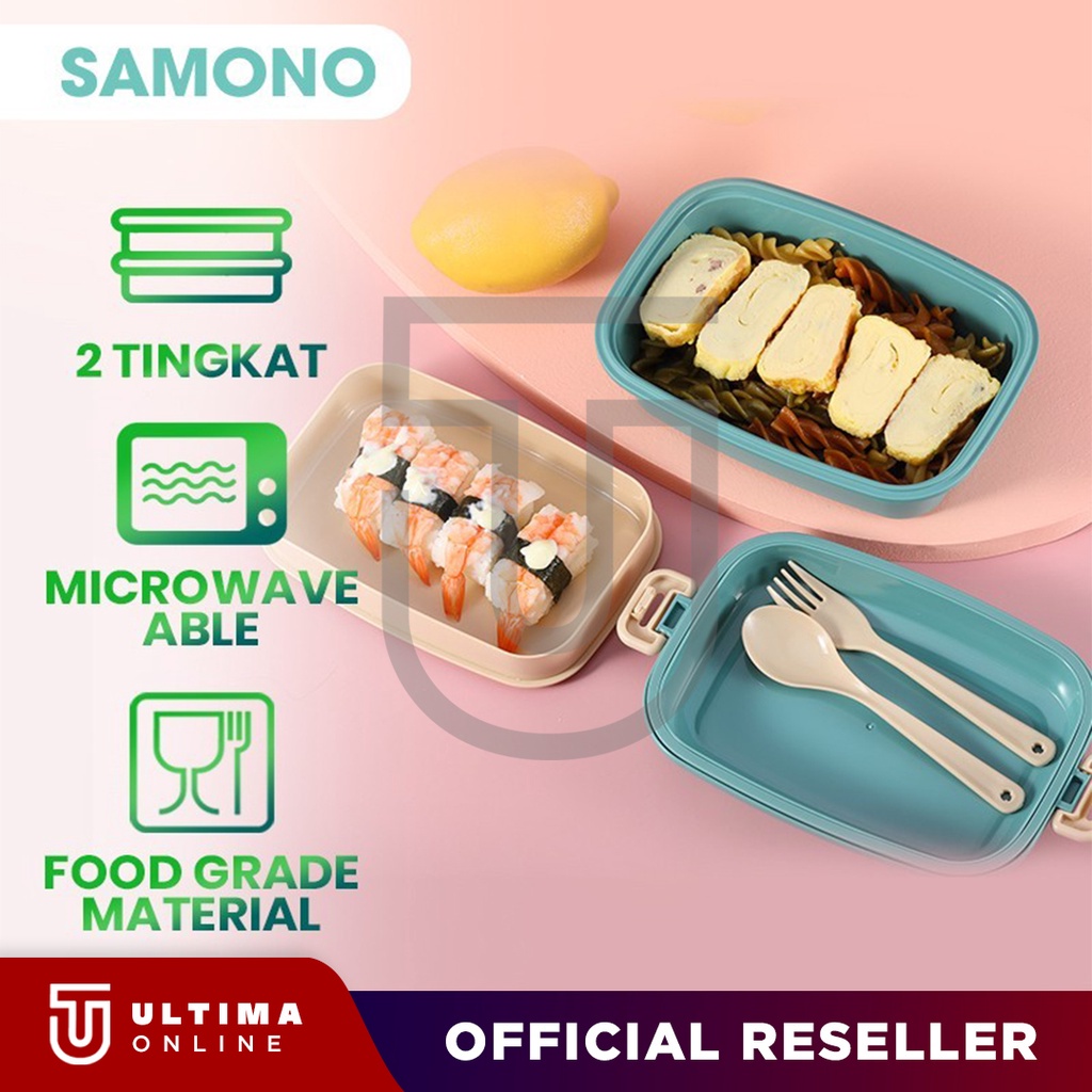 PROMO PRODUK NEW - Samono Kotak Makan Bento 2 Tingkat Microwaveable Lunch Box Susun Food Grade Material