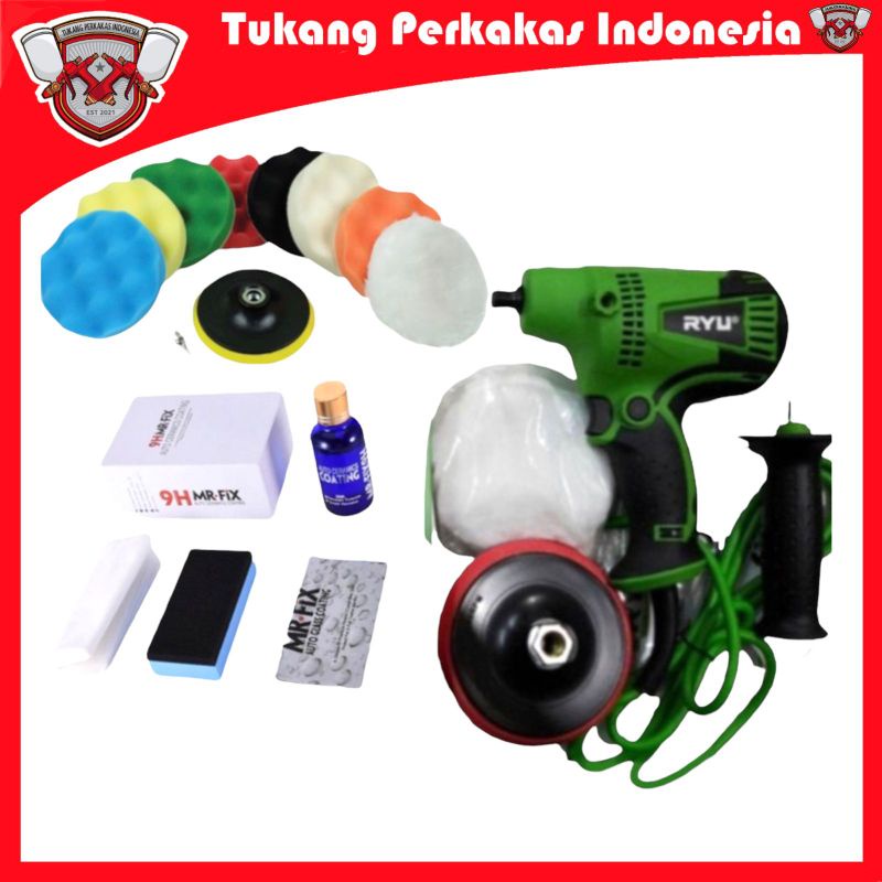 Paket Hemat Mesin Poles Rotary 5&quot; Ryu Rgp 125 E Untuk cat Mobil Motor