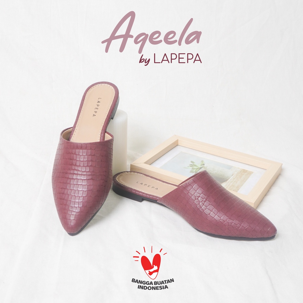 AVLINSTORE - tipe AQEELA Sepatu Sandal Wanita Slip On Mules Casual Sendal Slop Teplek Flat Ujung Lancip Tertutup Anti Licin Empuk Motif