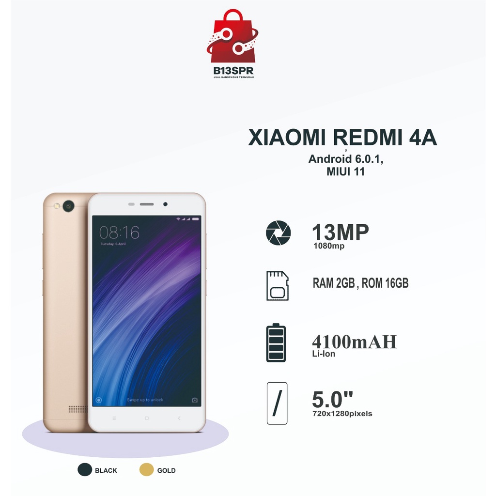 [Baru] Hp Xiaomi Redmi 4A Ram 2gb Internal 16GB Handphone Redmi 4A RAM 2GB ROM 16GB imei aman 4G LTE