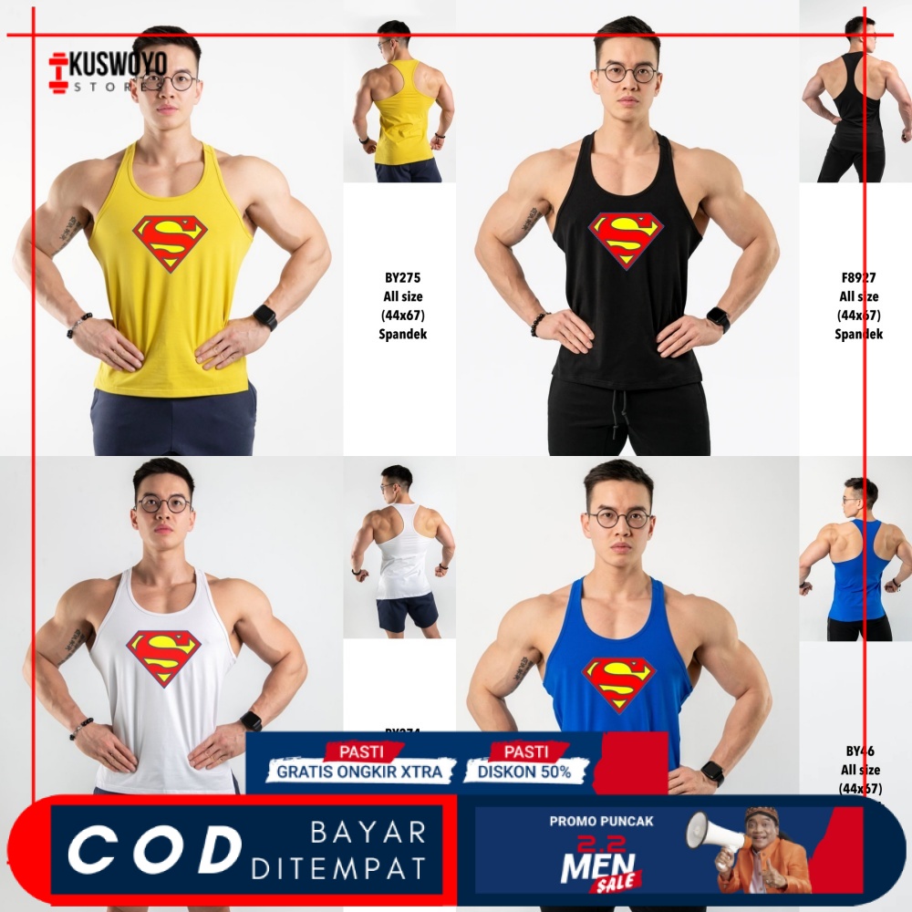 SINGLET OLAHRAGA PRIA TANK TOP GYM FITNESS SPORT BAJU PAKAIAN LARI RUNING BODY PUMP CROSSFIT LESSMIL