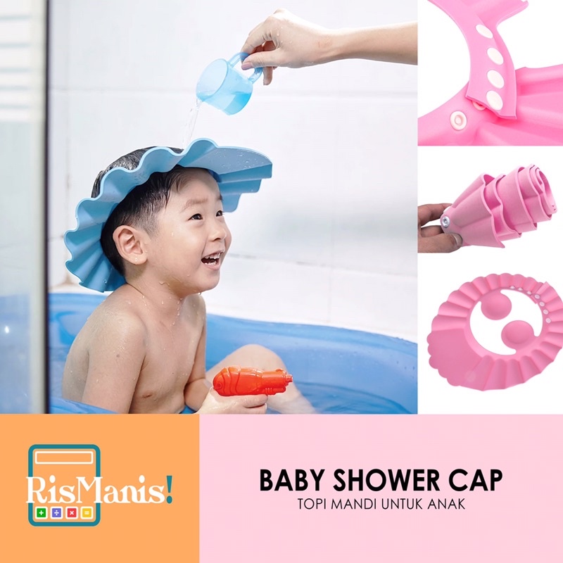 BABY SHOWER CAP - Topi Mandi Anak Balita Bayi Pelindung Air Shampoo Sabun Anti Pedih Celemek Makan