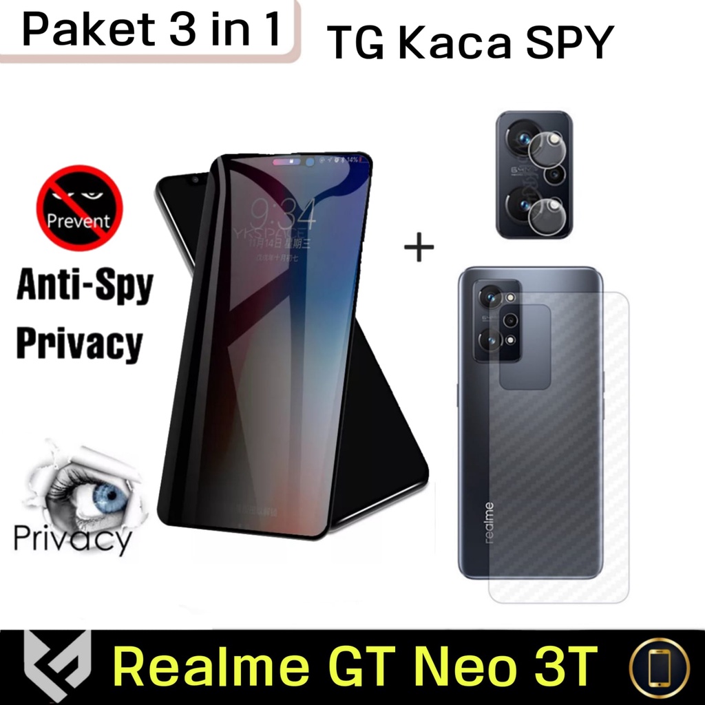 PROMO PAKET 3 IN 1 Tempered Glass Realme GT Neo 3T Free Anti Gores Camera &amp; Skin Carbon Pelindung Body Belakang Handphone