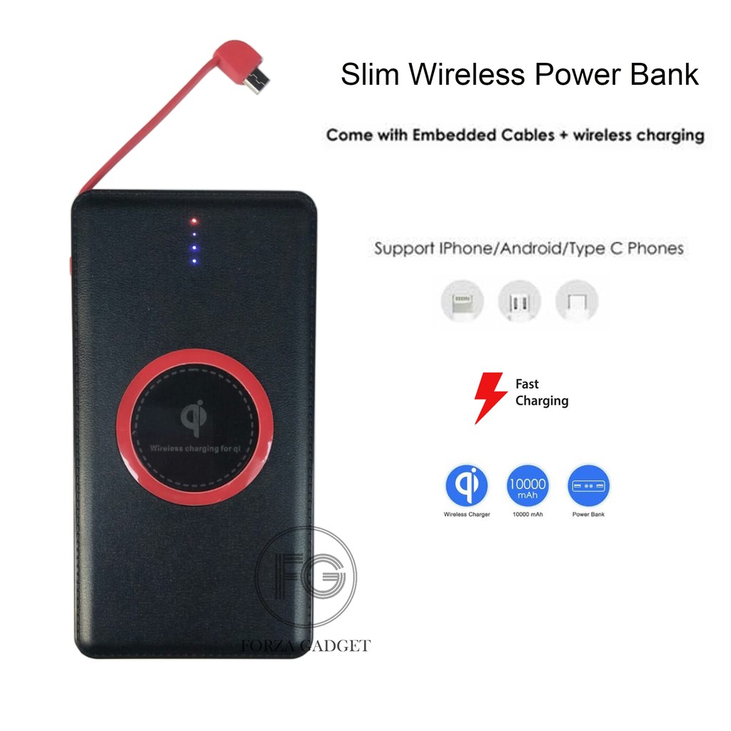 PB Qi Slim Wireless Power Bank ( Black-Red) 10000 mAh