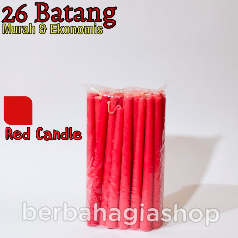 Lilin Merah Kiloan Isi 26 Batang Kualitas Standard Murah Ekonomis Red Candle 26 PCS