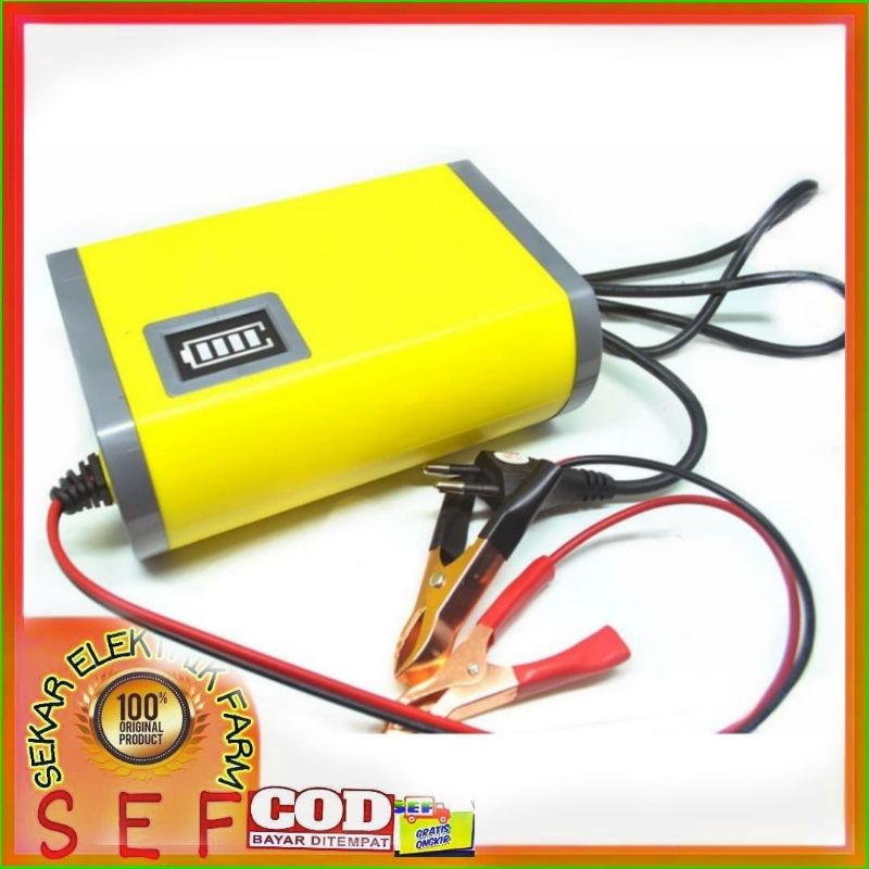 Alat Cas Aki 12V 6A /Car Truck Motorcycle Battery Charger 12V 2A / 6 Amper Cas accu Universal indikator Kuning