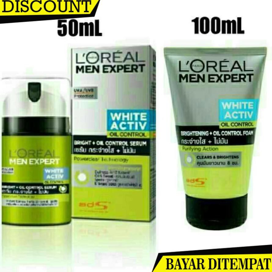 (BAYAR DITEMPAT) PAKET LOREAL PARIS MEN EXPERT WHITE ACTIVE CREAM 50 ML  / FACIAL OIL CONTROL FOAM