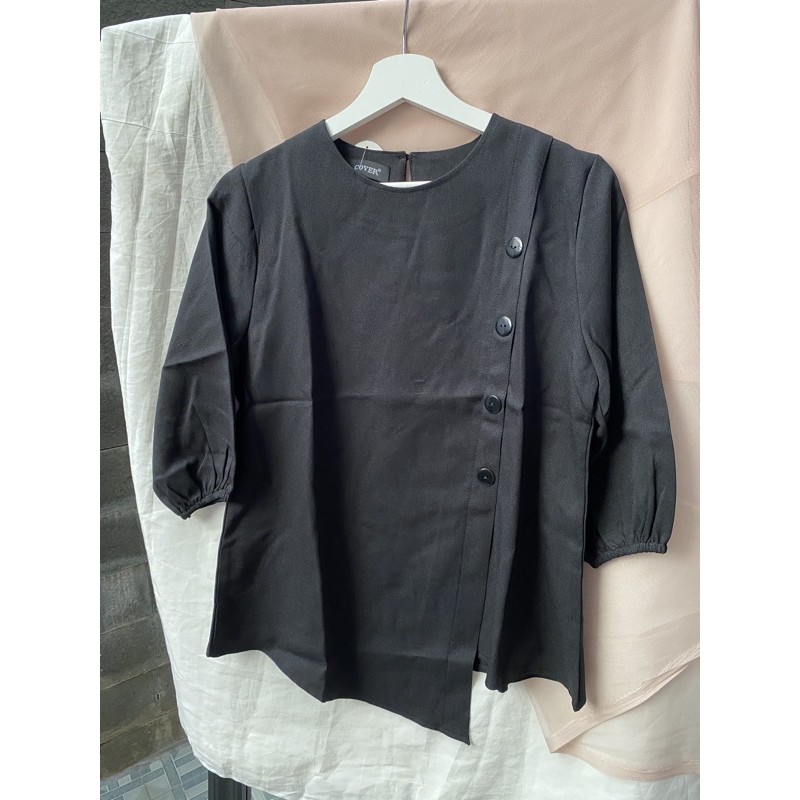 EUNJO Blouse Asymmetrical Blouse Korea Officewear Top A21-1962-black
