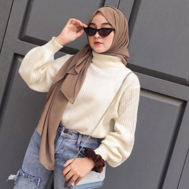 GS032 Sweater Rajut Wanita Turtleneck Bubble Knit