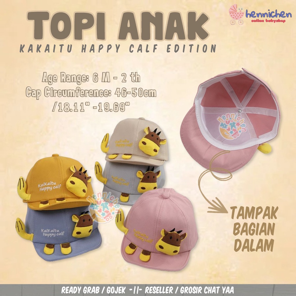 TOPI ANAK COW SAPI MOTIF BARU KAIKATU HAPPY CALF 3D LUCU TOPI IMPORT ANAK