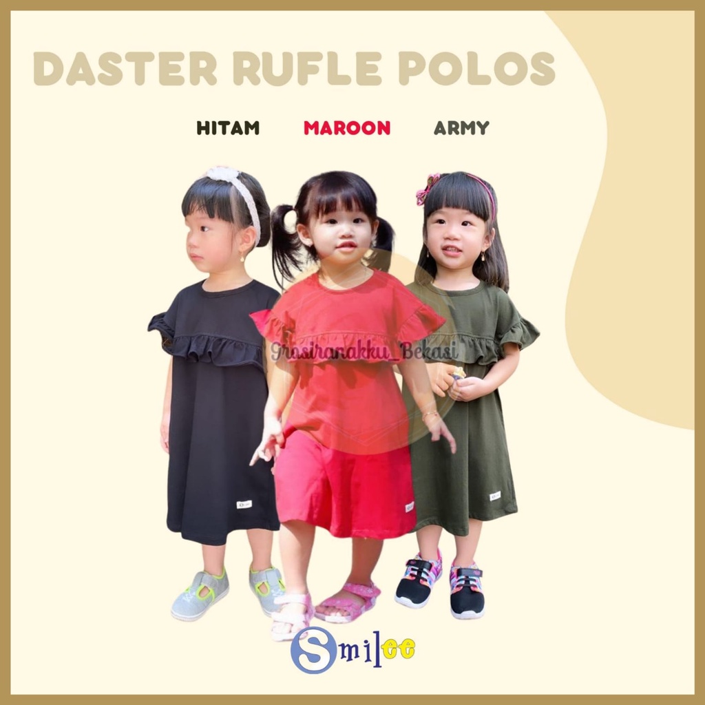 Daster Anak Rufel Polos Smilee Mix warna size 1-5th
