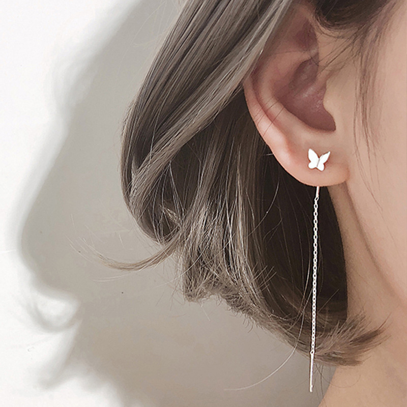 Anting Rumbai Panjang Desain Kupu-Kupu Bahan Metal Untuk Wanita