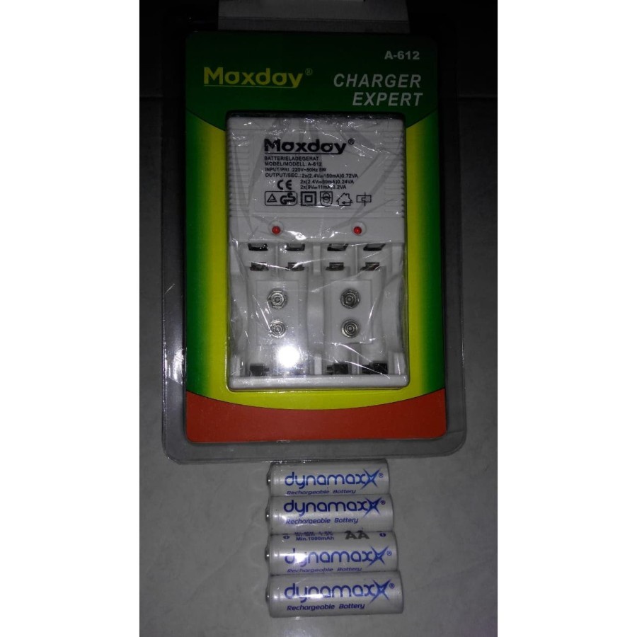 Charger Baterai Maxday 612 Alat Cas Baterai AA AAA 9V + Batre AA Dynamax 4pcs