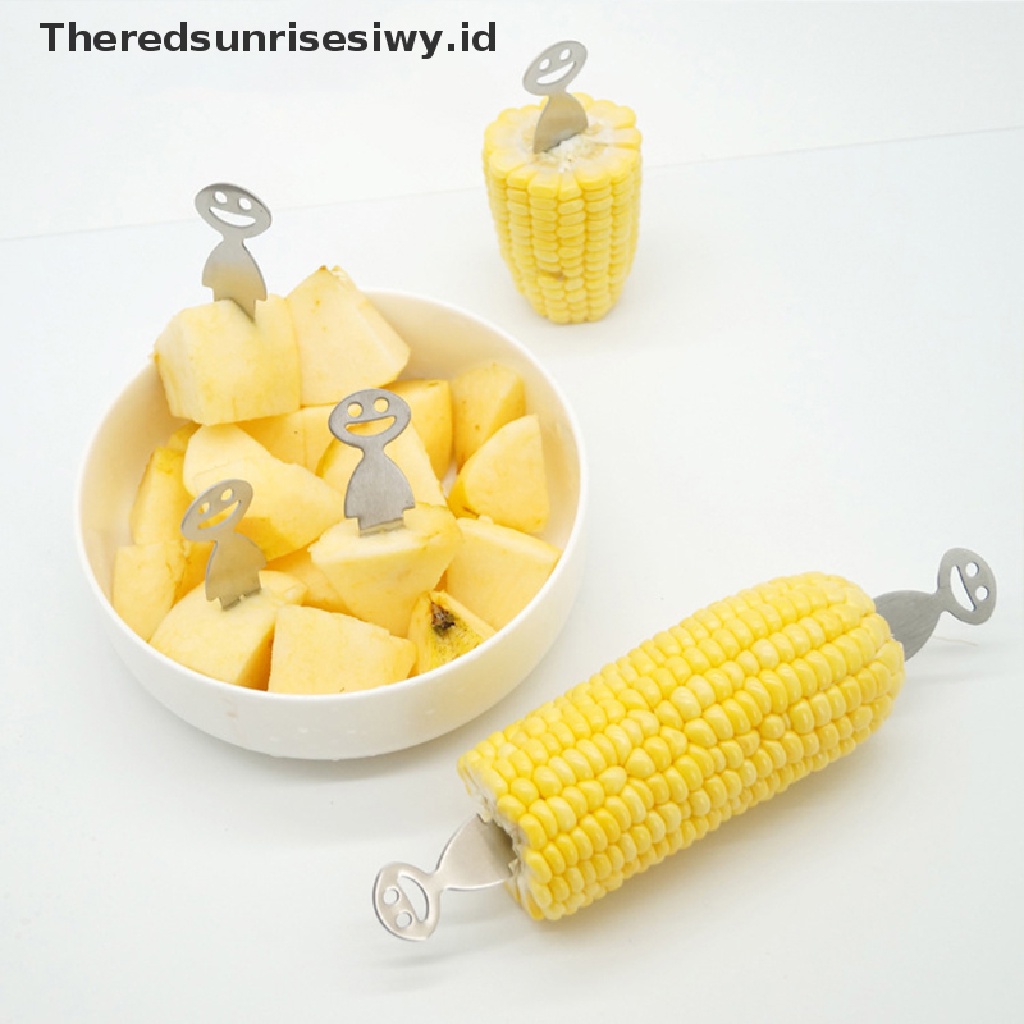 # Alat Pemotong Buah # 1 / 5Pcs Garpu Buah / Dessert / Kue / Bento Mini Motif Kartun Bahan Stainless steel Untuk Anak