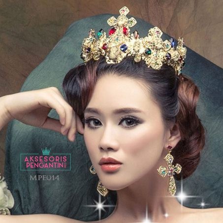 [PRODUK TERBATAS] MAHKOTA WEDDING AKSESORIS WANITA TIARA HEADPIECE EMAS MPE014