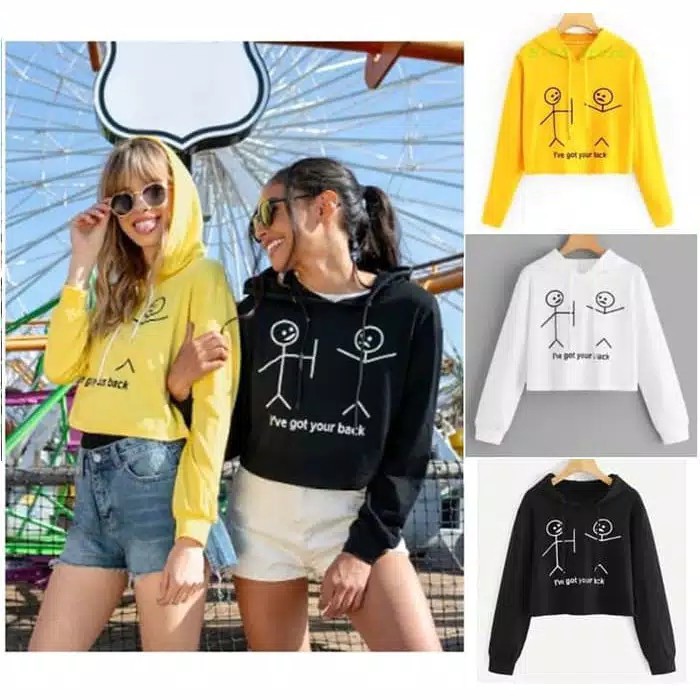 Hoodie Sweater Wanita Crop Lengan Panjang Atasan Hodie Print I've Got Your Back Cantik, Murah