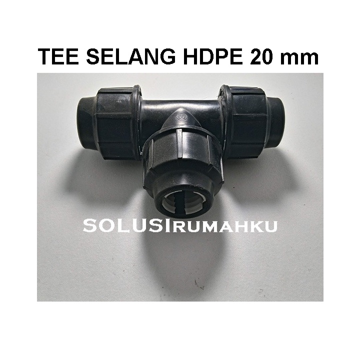 Tee Polos HDPE 1/2" T Tiga Selang ke Selang PE Hitam Selang PDAM 1/2
