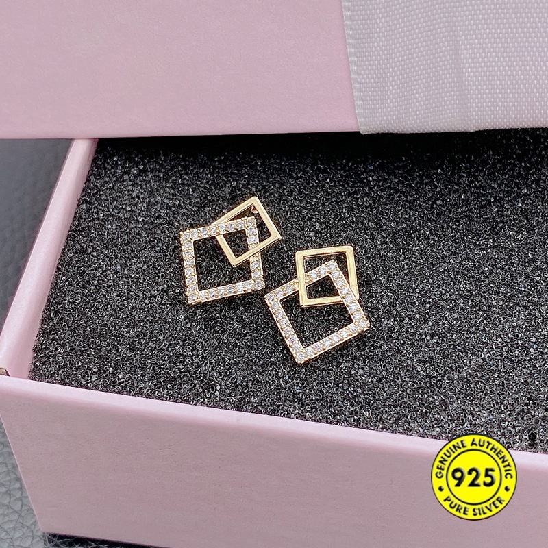 Anting Berlian Imitasi Bentuk Persegi Geometris Untuk Wanita