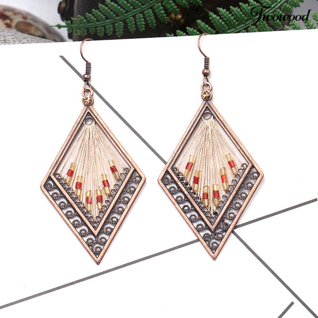 1 Pasang Anting Hook Bentuk Water Drop Aksen Manik-Manik Gaya Bohemian Untuk Wanita