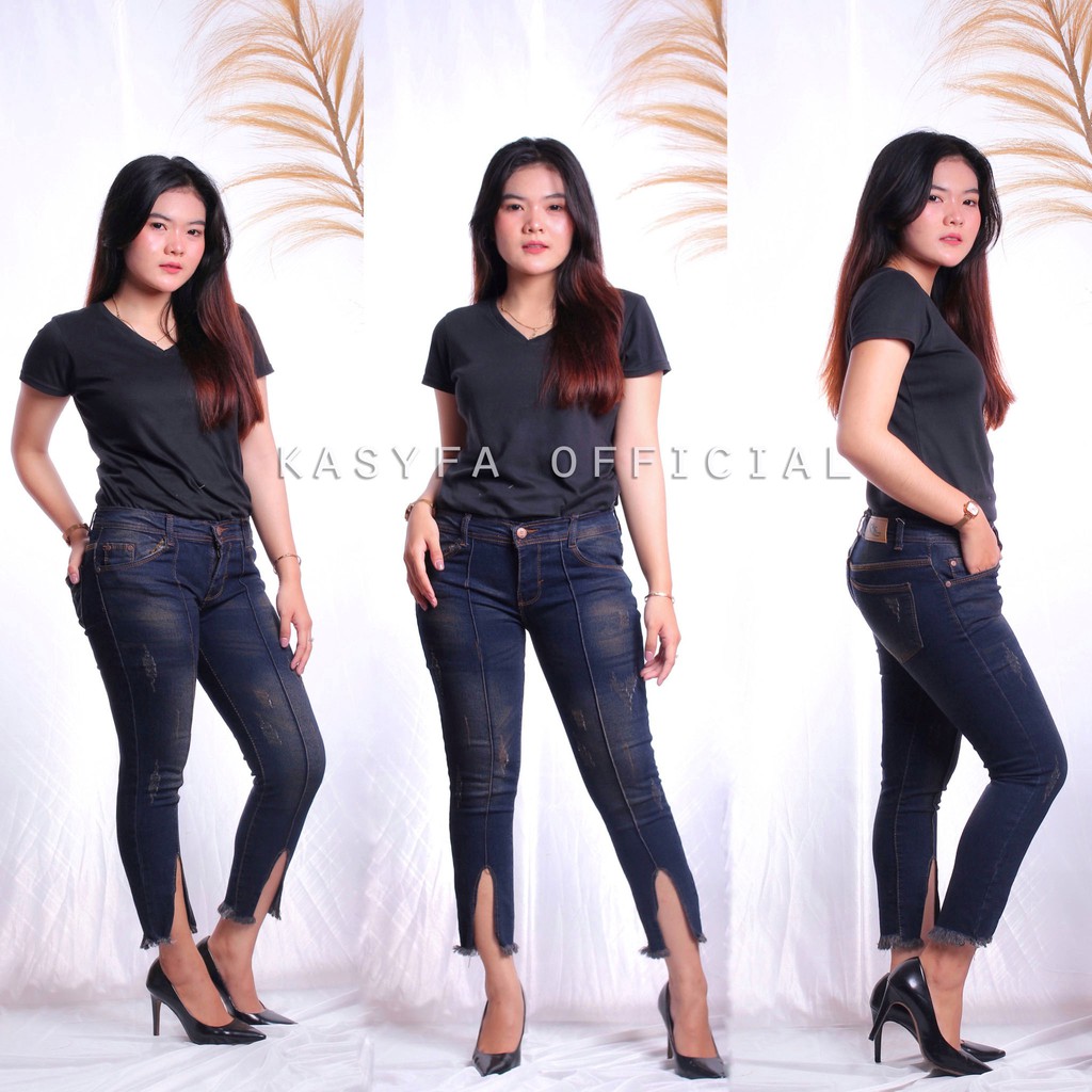 OKINA CELANA JEANS WANITA 7/9 BELAH // JEANS CAKAR TULANG BELAH