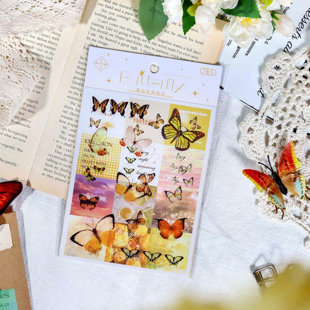 Lanfy Butterfly Stationery Sticker Jurnal PET Hand Akun Perekat Diri Stiker Handphone Perlengkapan Sekolah