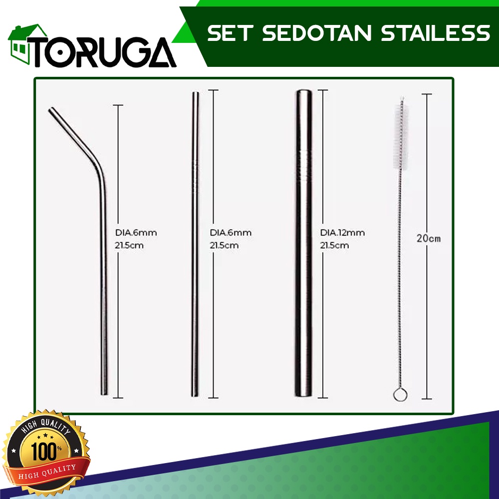 ECO Set 5 in 1 Sedotan Stainless Steel Reusable Ramah Lingkungan Warna Warni Praktis