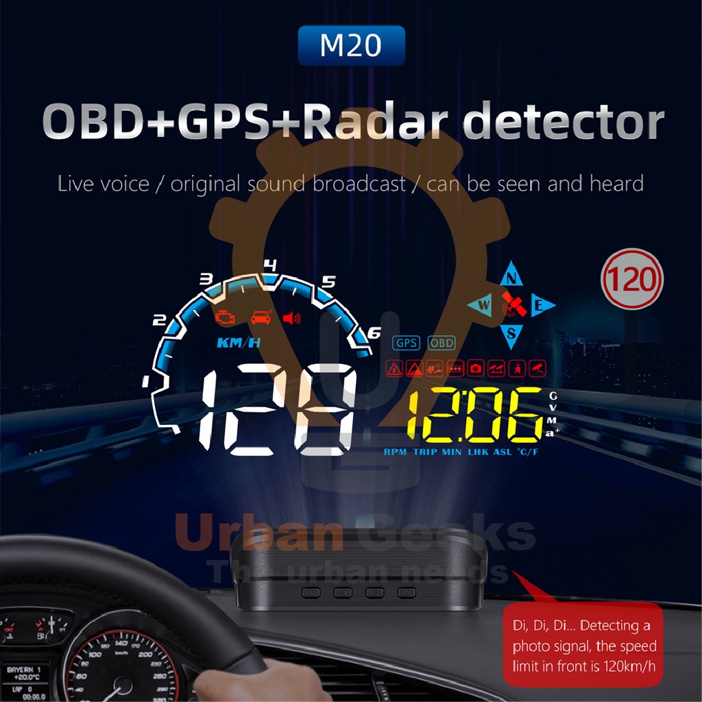 Head Up Display M20 HUD OBD2 Speedometer Digital Car LED Reflective