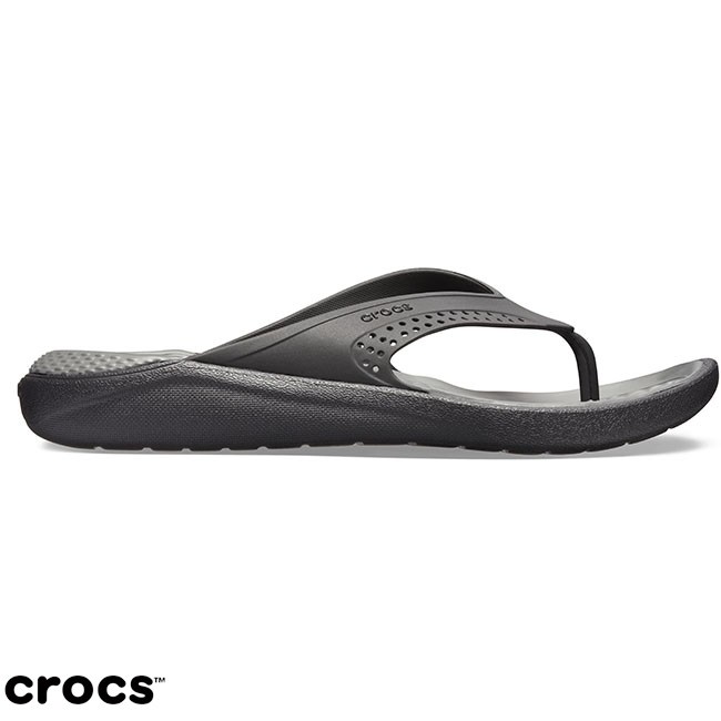 Crocs Literide Jepit / Sandal Unisex / Sandal Pria / Sandal Wanita - Grey Black 205182-0DD