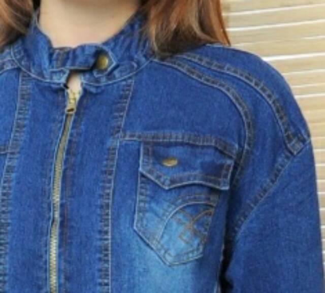 MC girl - Jaket Jeans Resleting Wanita /Jaket Jeans Sleting Warna Biru Tua / Jacket Lepis Kerah Tinggi Cewek / Jaket Denim Kerah Tegak / Jaket Kerah Shanghai korean Style Terbaru