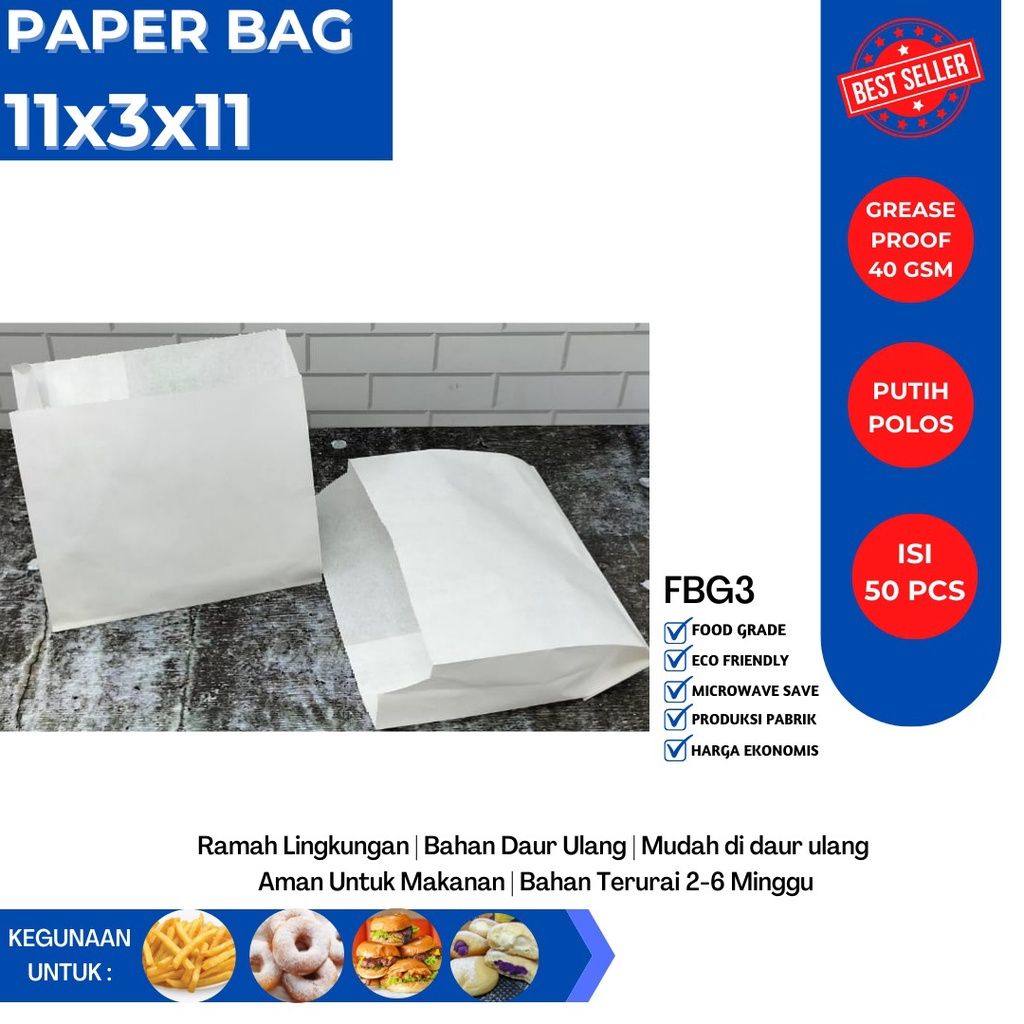 Kantung Kentang Paper Bag Small Size 11x3x11 (Isi 50 Pcs-FBG3W)