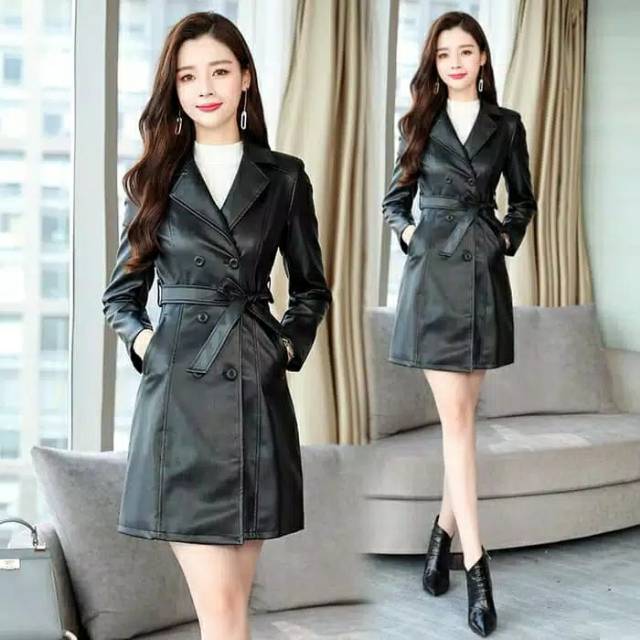 Coat Kulit Wanita Leather Blazer Jaket Cewe Long Jumbo
