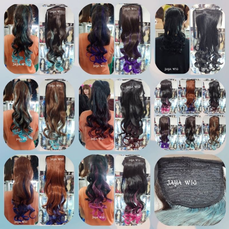 Ponitail Ikat Curly Warna Ombre Rambut Tambahan Buat Kuncir Rambut