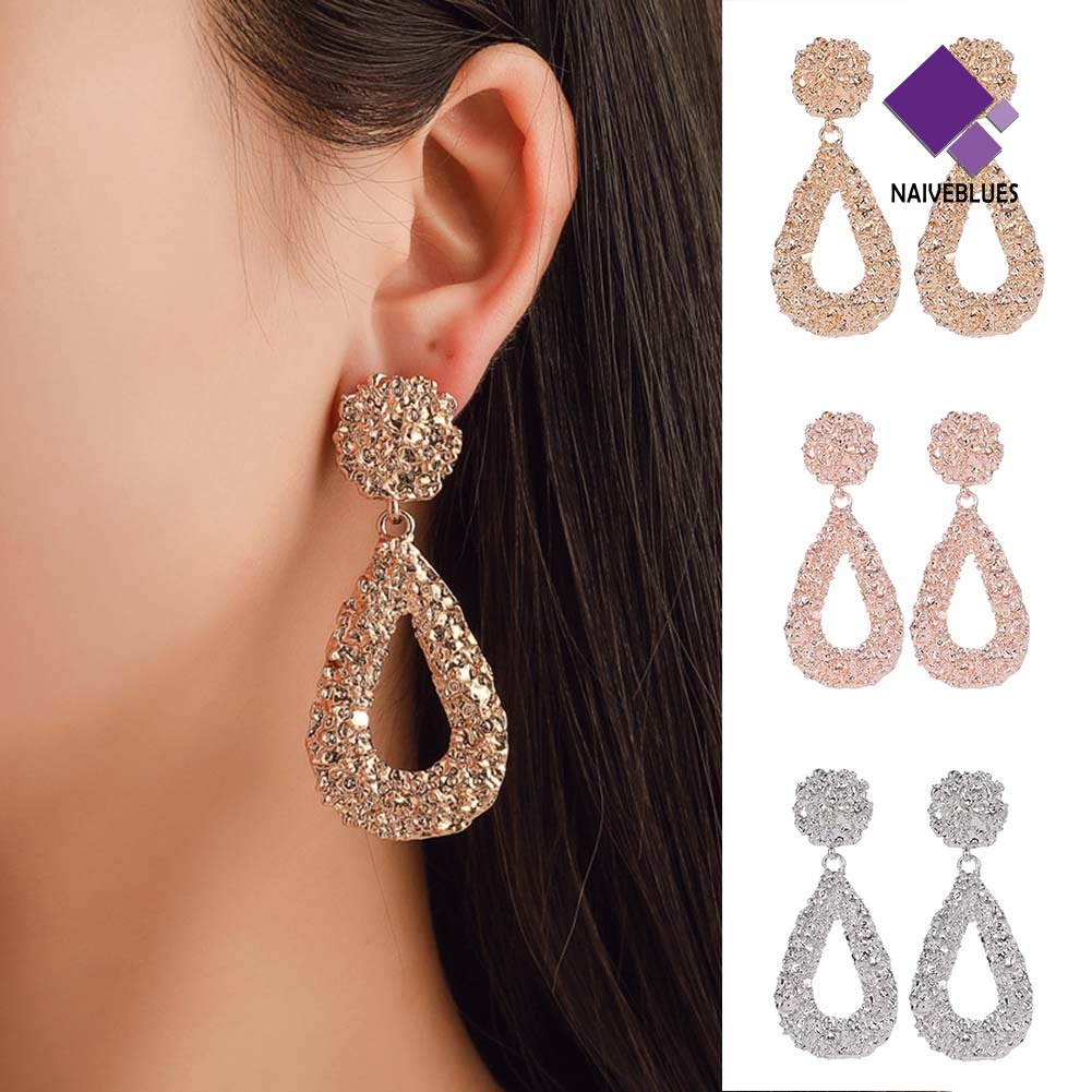 Anting Stud Desain Tetesan Air Geometris Timbul Rongga Gaya Bohemia Untuk Perhiasan Wanita