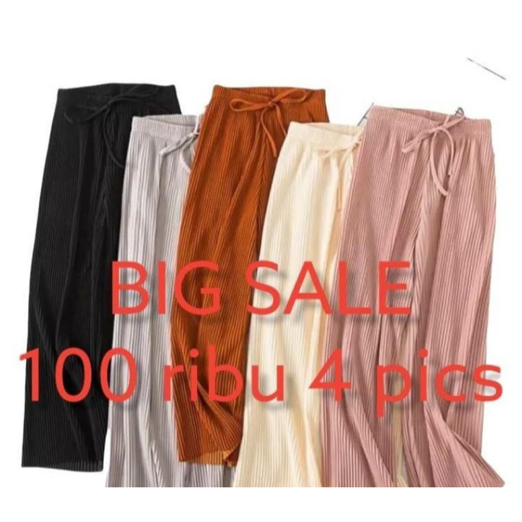 C O D Celana Panjang Plisket Lidi Wanita Dewasa - Kulot Tebal Pliscetan Kecil Muat Bb 40-75 - Bahan Hyget Premium Halus Dan Adem Nyaman di Pakai