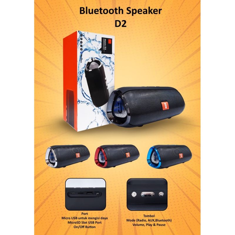 Speaker Bluetooth J D2 High Quality Spiker Wireless Super Bass