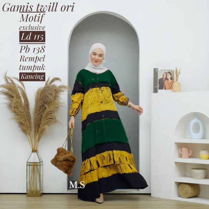 Gamis Twill Ori Batik Cap Malaman Busui Kancing Depan
