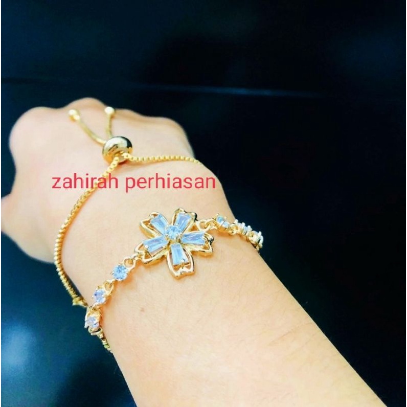 gelang tangan wanita serut motif bunga titanium