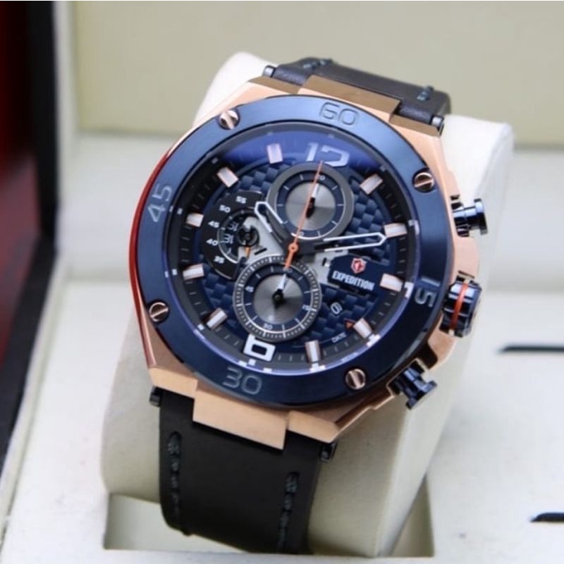 Jam Tangan Expedition E 6756 Pria / E6756 MC Blue Rose Gold Original