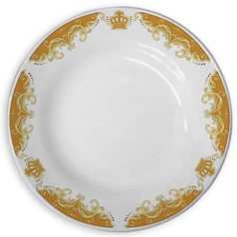 PIRING MAKAN / PIRING KERAMIK 9 INCH MOTIF EMAS ISI 12 PCS