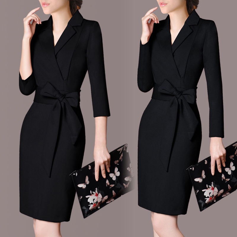 Bow temperament lady skirt new ol large women's dress women's slim dress spring and summer Korean pr