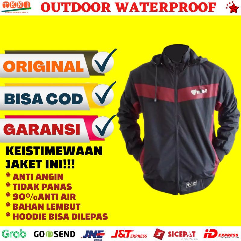 Jaket Outdoor Pria Wanita Keren Hoodie Taslan Waterproof Original Anti air & Angin Musim Dingin Rei
